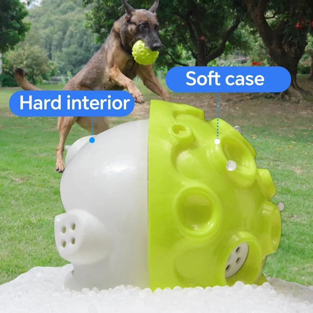 Durable rubber dog toy ball with squeaker sound for aggressive chewers in multiple colours