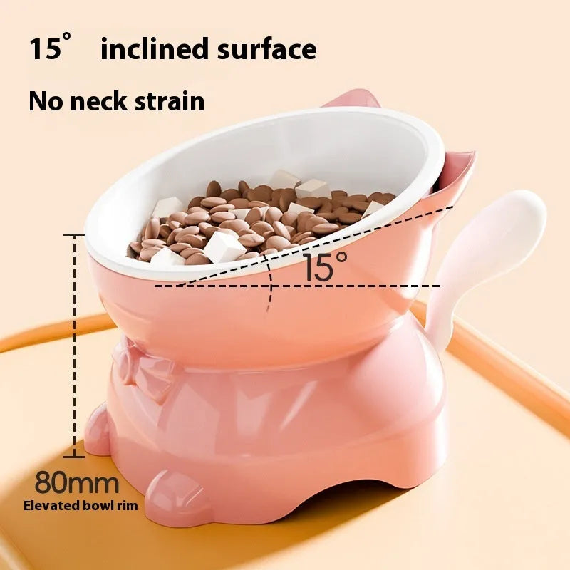 Stainless steel oblique cat bowl with anti-fall base in selected colours.