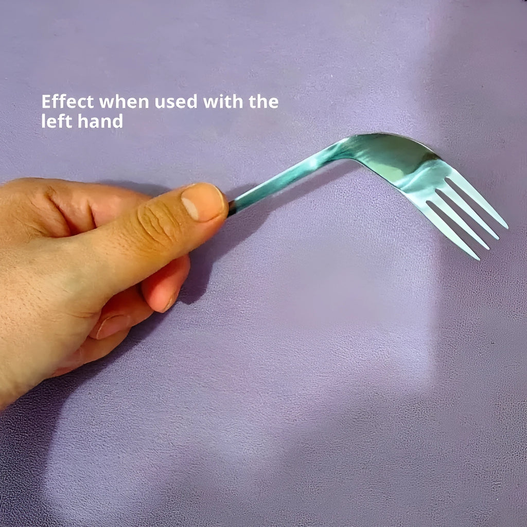 Stainless steel adaptive spoon for elderly feeding care, left hand version on white background