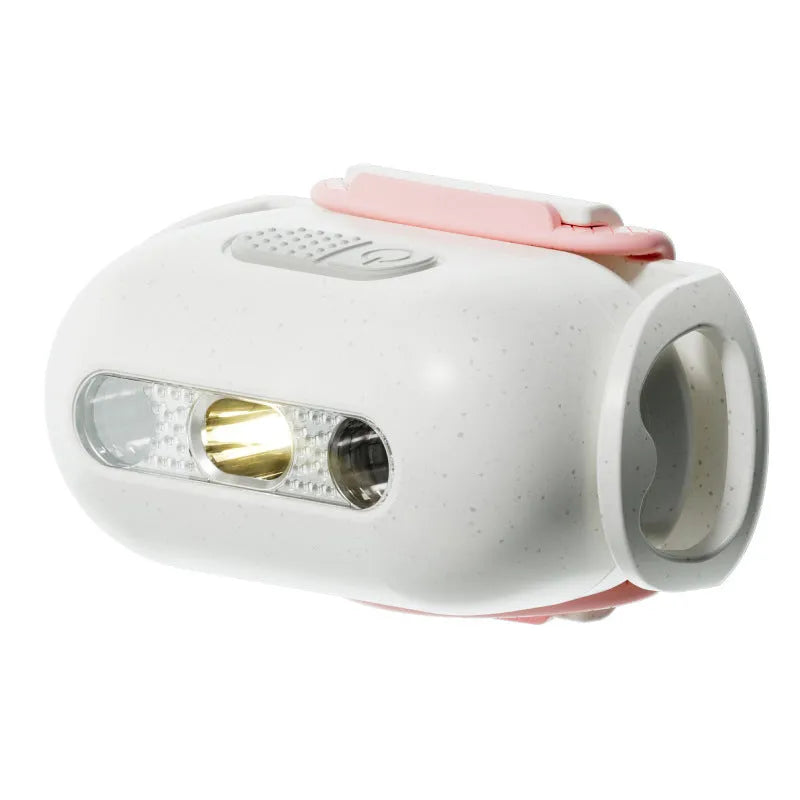 Pet luminous safety collar with a hanging lamp ring, shown in fresh pink, delicate grey, cure green, and caramel mocha colour options.