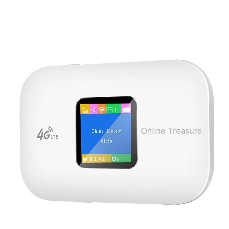 Beige 4G portable Wi-Fi router with SIM slot, measuring 100x63.5x146mm, on a white background