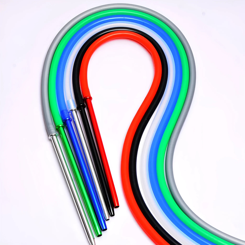 Silicone hookah pipe with aluminium mouthpiece in one of six colour options.
