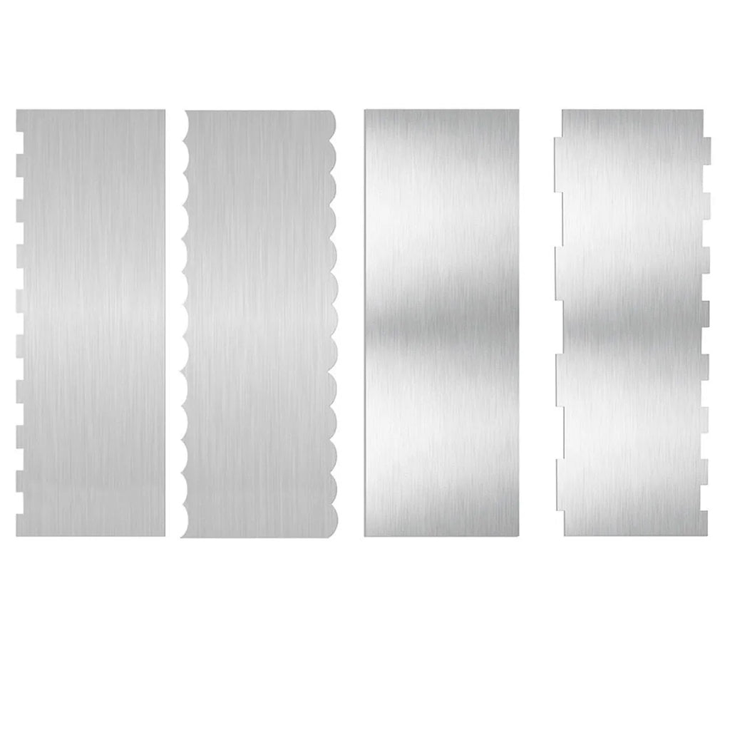 Stainless steel cake decorating scraper for polygon patterns in seven style variations