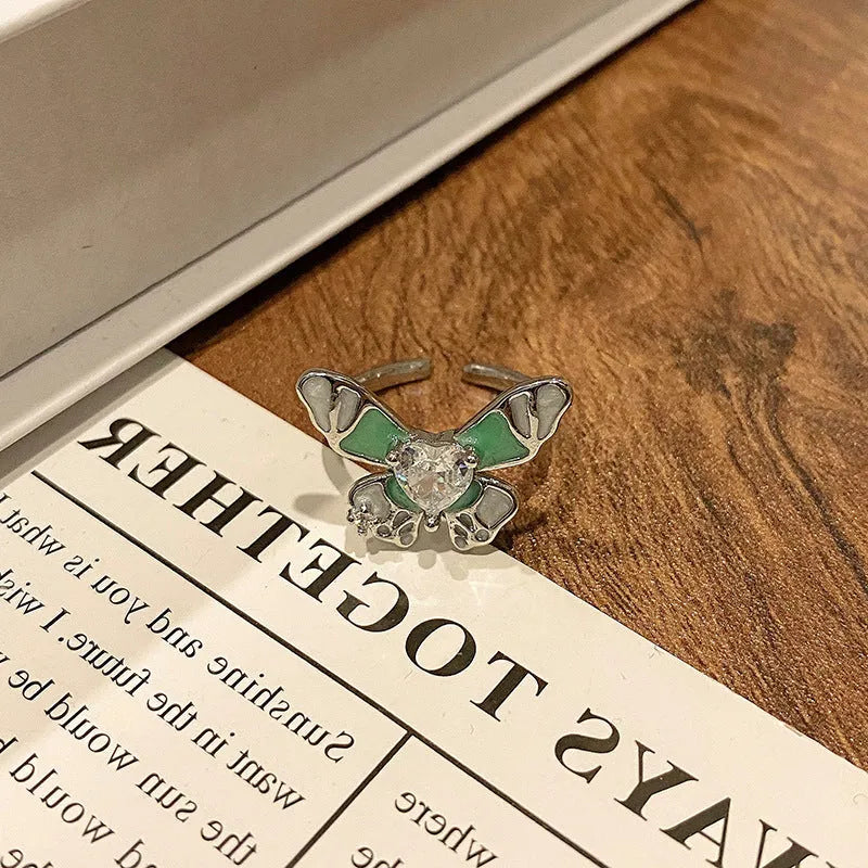 Chinese butterfly design women's copper ring with dripping oil treatment finish
