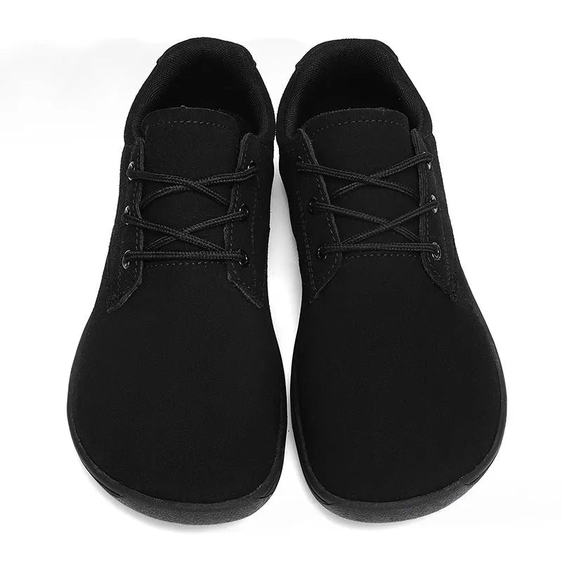Men's suede large size casual flat shoes in black with stitching detail and rubber sole, size 42 shown