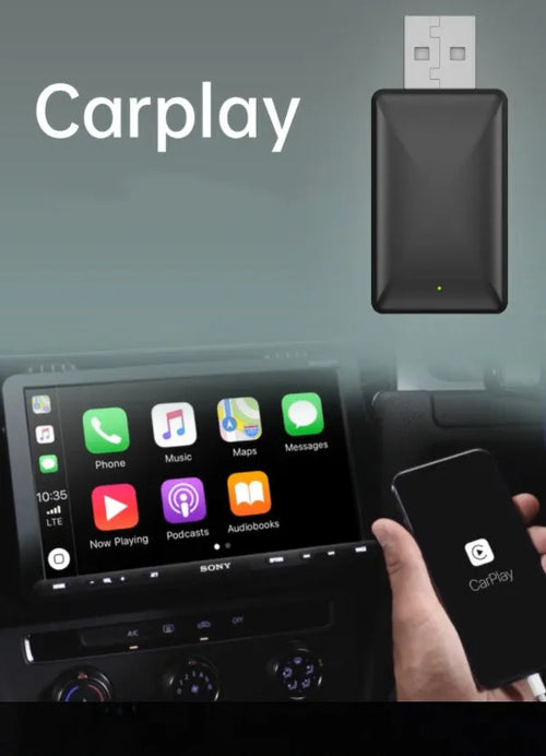 Black 2-in-1 wireless car adapter with USB port and aluminium alloy construction