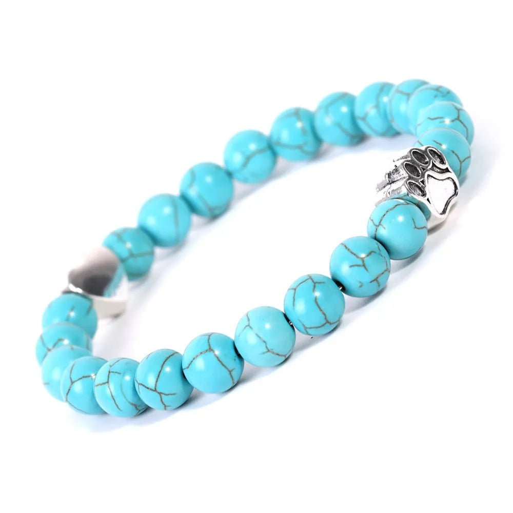 Tigereye Indian agate dog's paw bracelet with love heart charm and stone beads