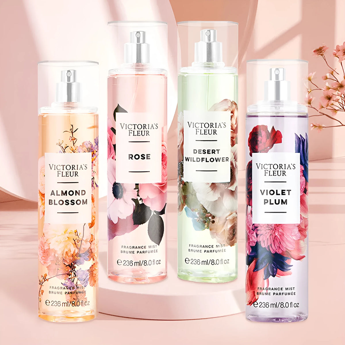 236ml floral and fruity body spray perfume bottle in almond blossom, rose, cactus blossom or berry violet with 7-12% fragrance rate