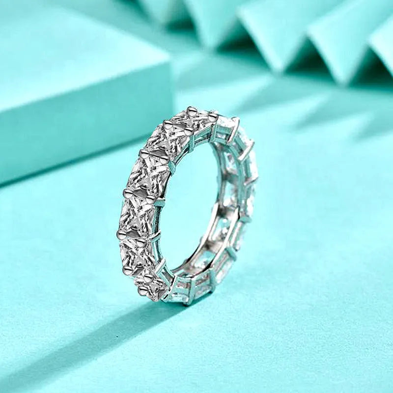 925 sterling silver full rhinestone zircon ring, white gold colour, geometric hip hop style, women's size No 7