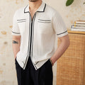 Slim elastic lapel polo shirt in viscose blend fabric, black and white colour options