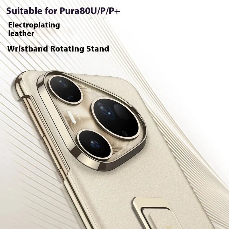 Huawei Pura80Ultra imitation leather phone case with wrist strap and rotating metal bracket