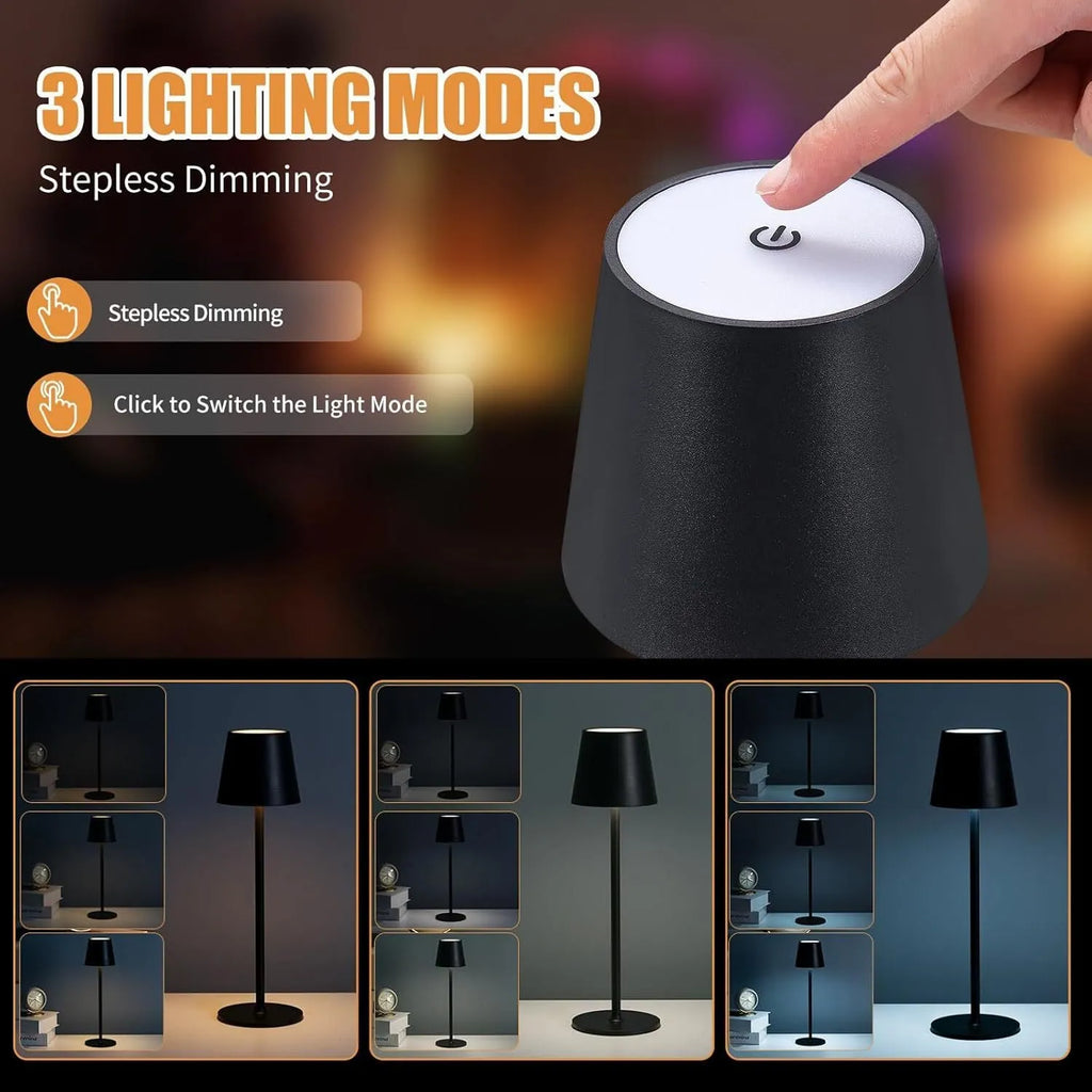 Rechargeable waterproof table lamp, 10 x 38cm, built-in battery, available in gold, black, white, rose gold, and blue