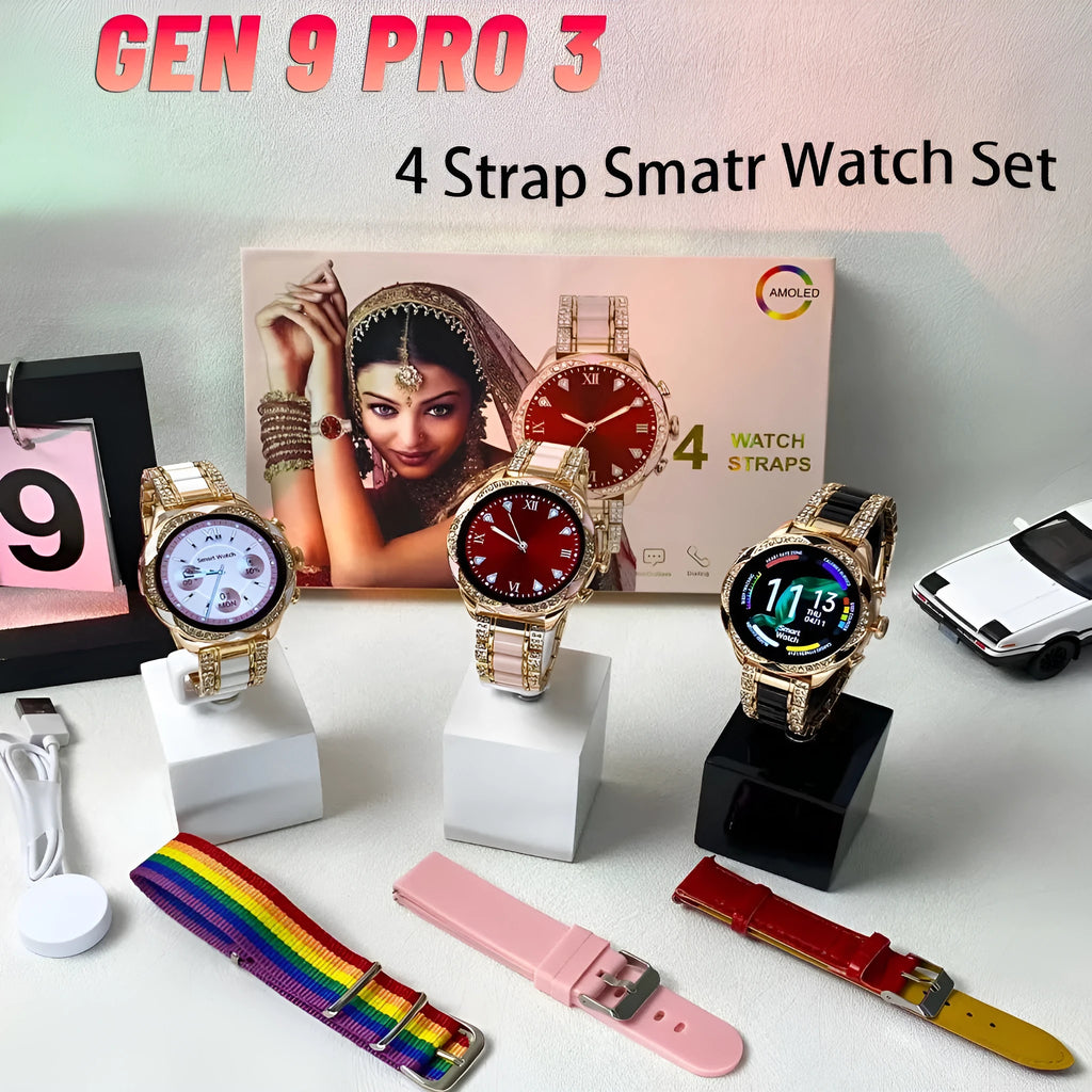 Heart rate blood pressure smartwatch set with four interchangeable straps in ivory white