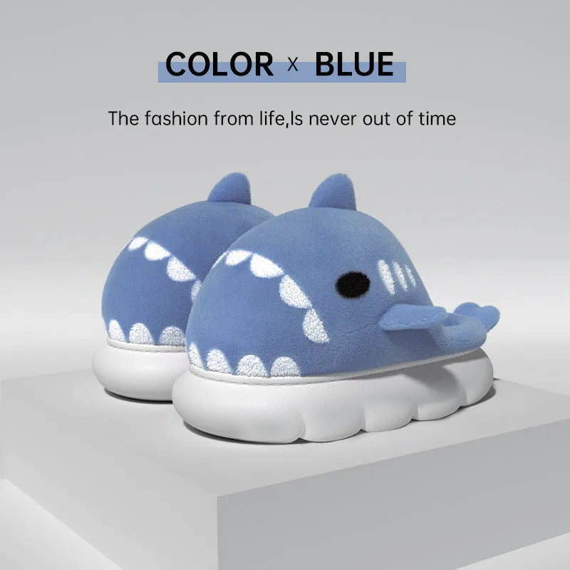 Shark slippers warm winter house shoes suede anti-skid indoor footwear with embroidery, available in multiple colours