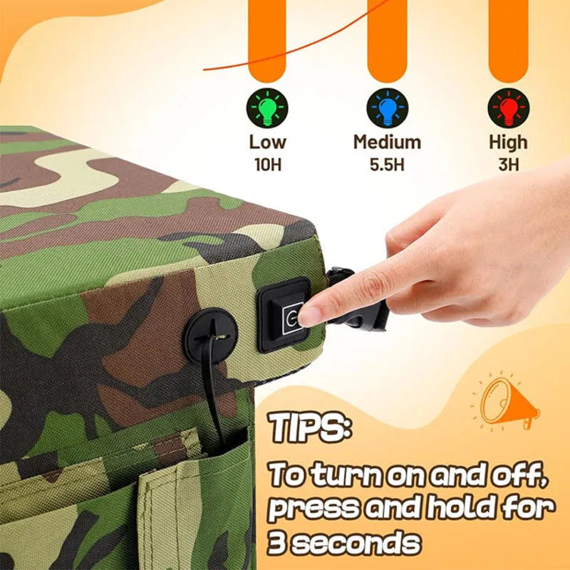 Camouflage heating cushion made of Oxford cloth, size 40x32x7cm, for outdoor stadium use on bleacher seats