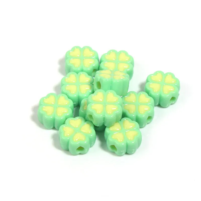 15mm frosted acrylic four-leaf clover beads with love pattern in mixed colours for crafts