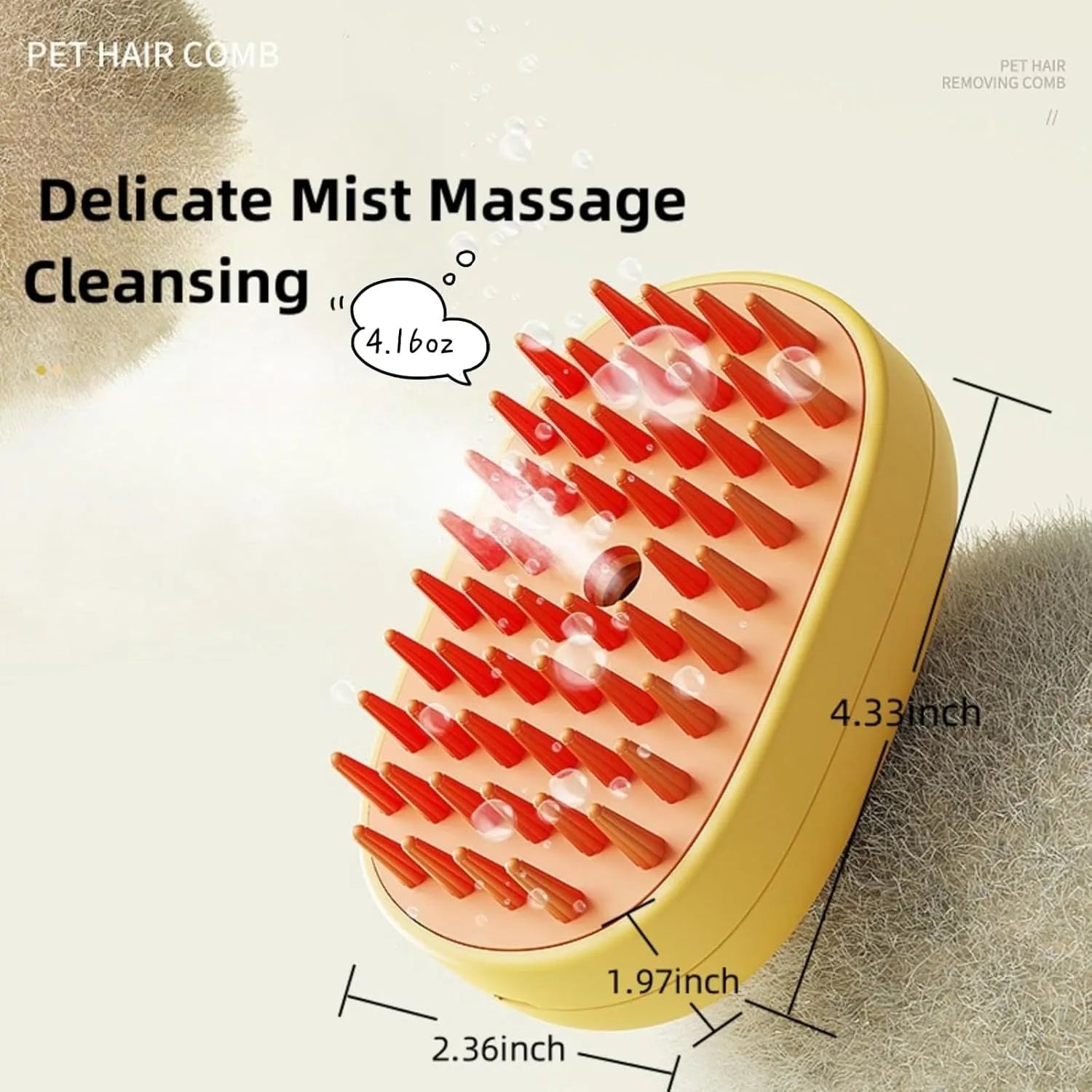 White rechargeable steam pet grooming brush with soft silicone teeth for cats and dogs.