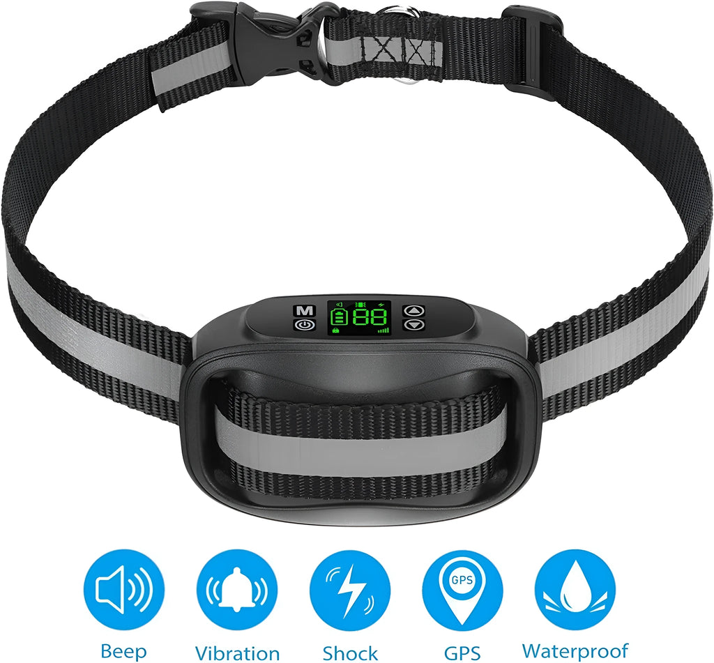 Electronic dog trainer bark stopper GPS wireless plastic black with nylon strap