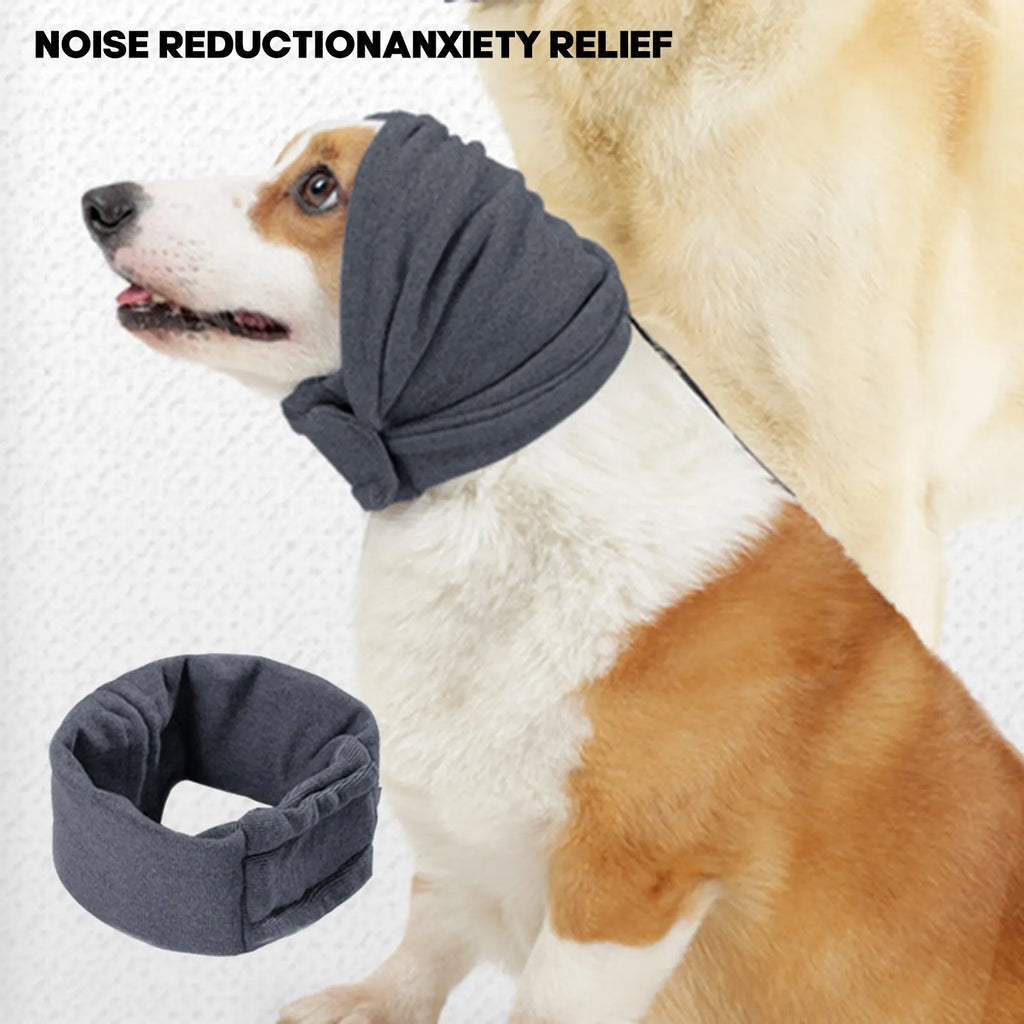 Polyester dog head cover hoodie in black or purple for noise reduction anxiety relief with ear wrap design