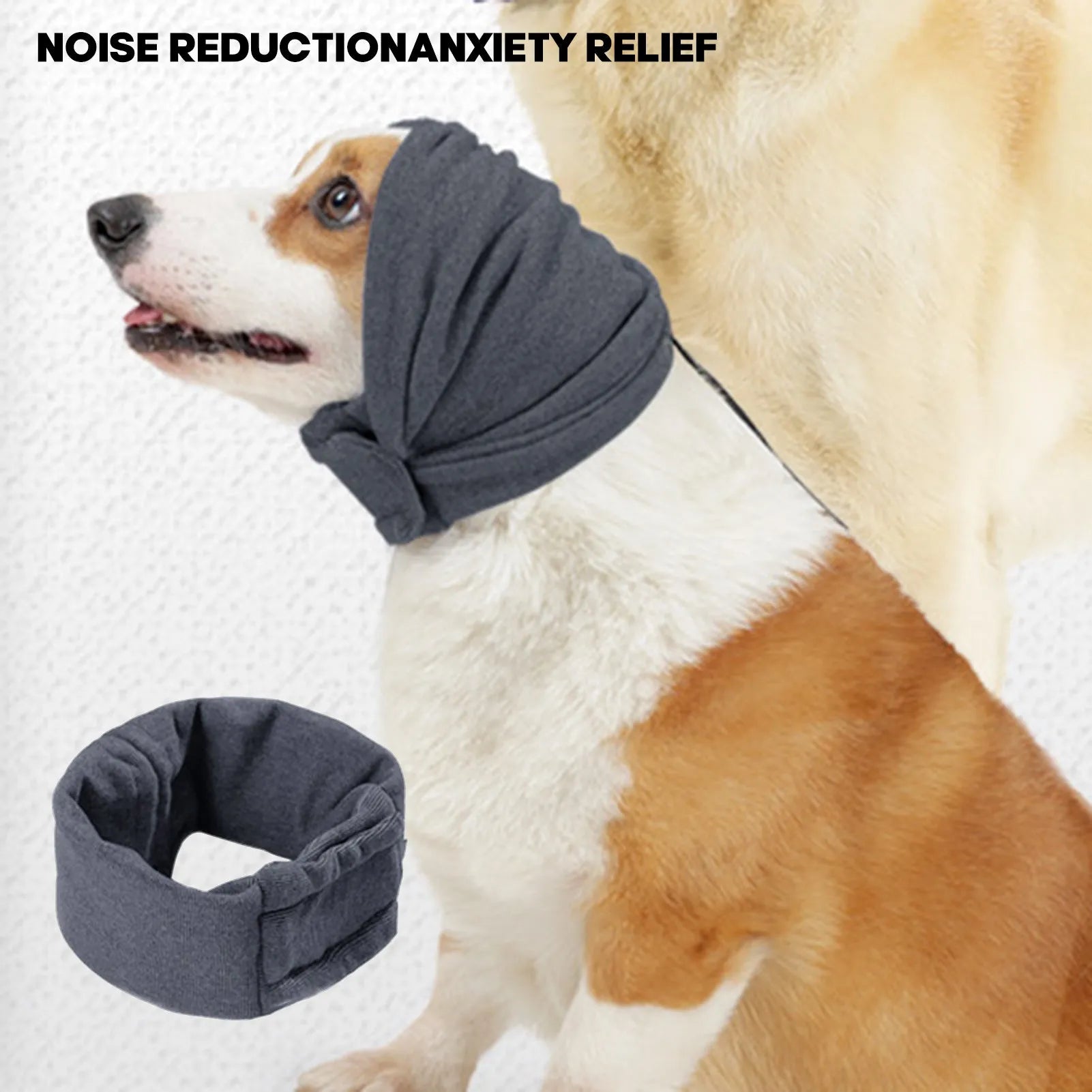Polyester dog head cover hoodie in black or purple for noise reduction anxiety relief with ear wrap design