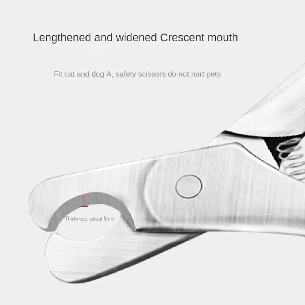 Silver stainless steel professional pet nail clipper with finger grip handle for dogs and cats.