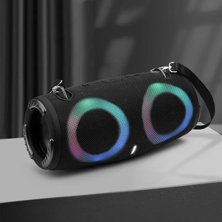 War Drum portable Bluetooth speaker with RGB lights in black, blue, red, silver grey, or camouflage colour