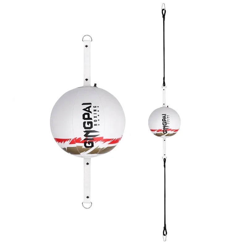 PU leather hanging boxing speed ball for reaction training in black, black and green, or white.