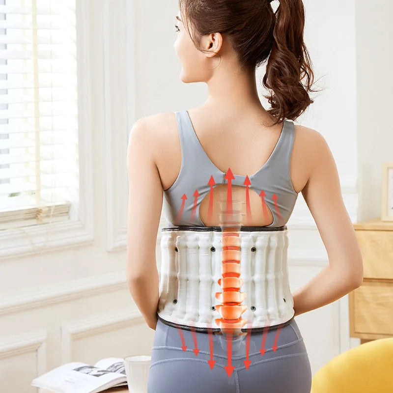 Lumbar waist supporter with automatic inflation system shown in S and M sizes for back support