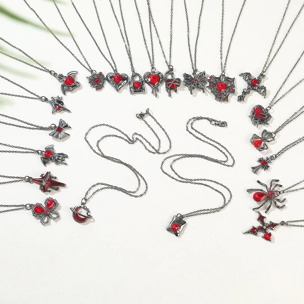 Halloween Spider Bat Necklace with electroplated alloy pendant in dark style designs