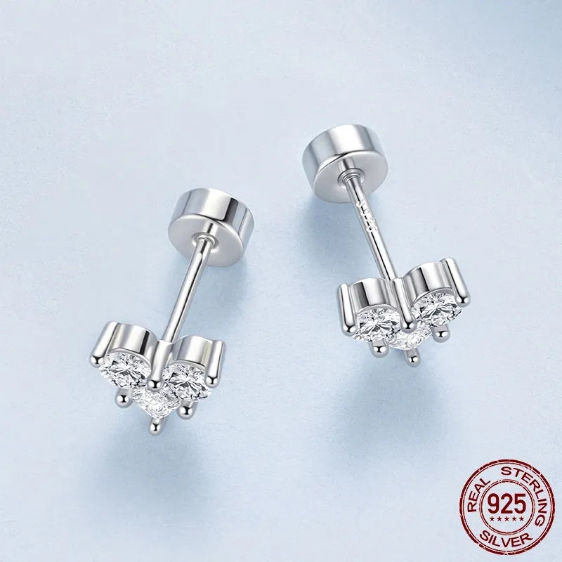 Heart-shaped cubic zirconia ear stud in S925 sterling silver with electroplated finish, colour BSE1227