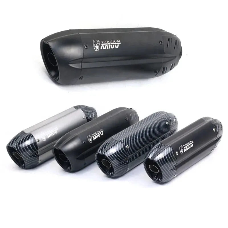 Stainless steel small hexagonal motorcycle exhaust pipe modification with muffler, showing 51mm connection.