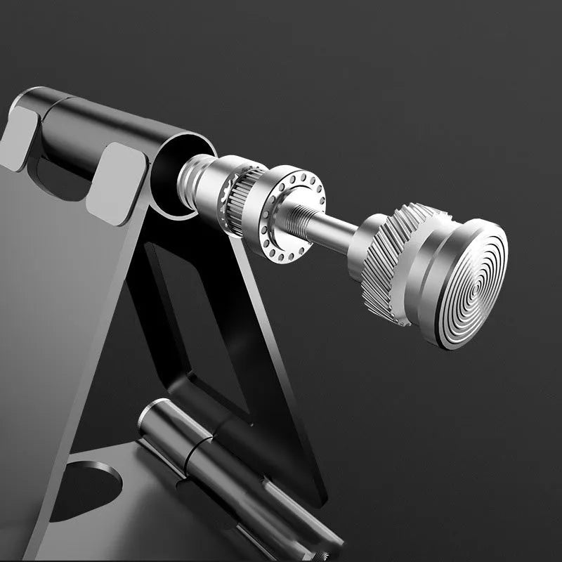 Aluminium alloy adjustable desktop stand for mobile phone and tablet, 105mm x 78mm x 14mm, 100g, dual-axis