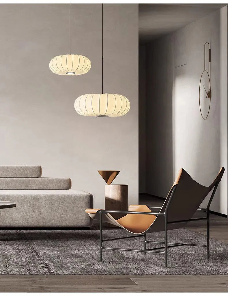 Silk pumpkin chandelier retro bedside lamp in 30cm, 40cm, or 50cm with warm light or tri-colour dimming