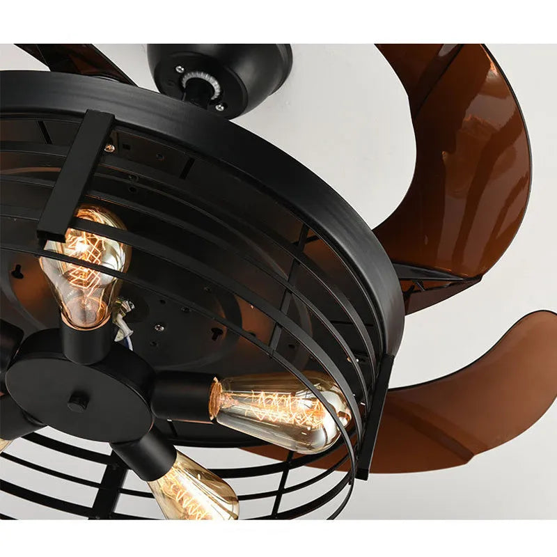 42-inch American retro style ceiling fan light with acrylic blades and shade, remote control included.