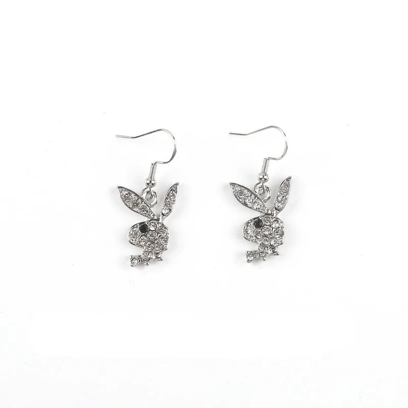 Full diamond rabbit stud earrings in silver, pink or gold with alloy construction and constellation design