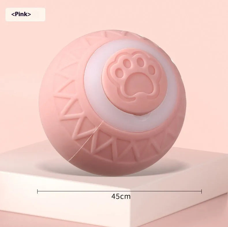 Automatic moving cat toy ball with silicone construction in blue and pink colour options