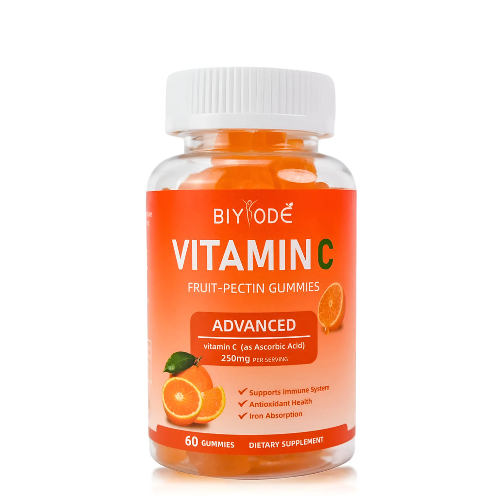 Vitamin C gummies bottle with 60 gummies, vegan sugar-free OEM/ODM private label supplement