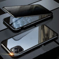 Double-sided glass magneto iPhone case showing tempered glass construction and magnetic attachment points