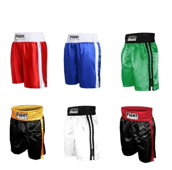 Boxing training shorts with contrasting waistband stripes in multiple colour options