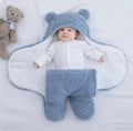 Baby hugging bag cotton lamb wool swaddling quilt in blue thickened version, 80x85cm size, on a soft surface
