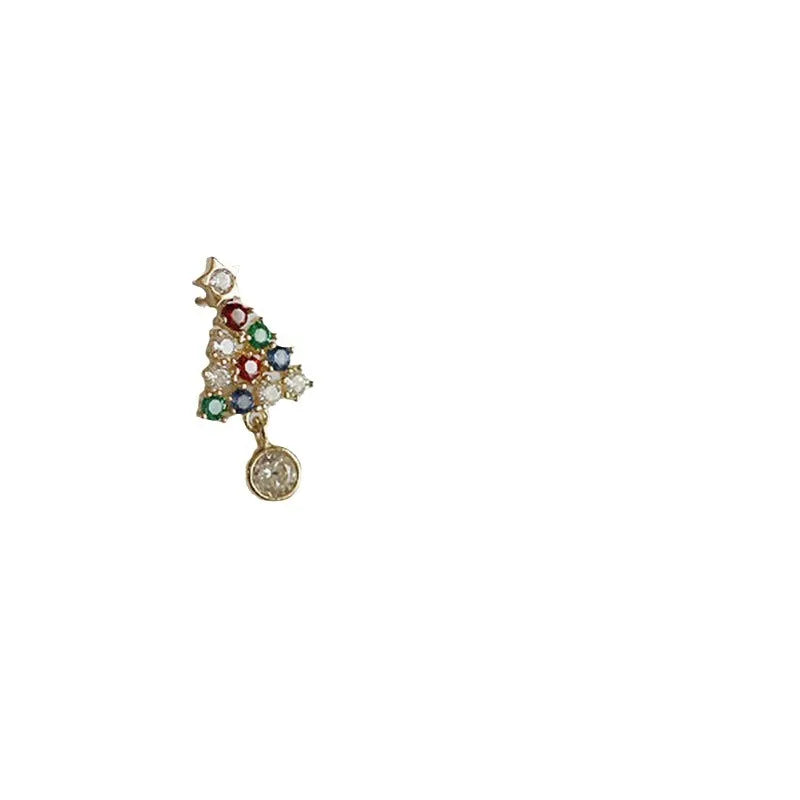 Gold electroplated Christmas tree water drop stud earrings with diamond accent Ruyi design for women