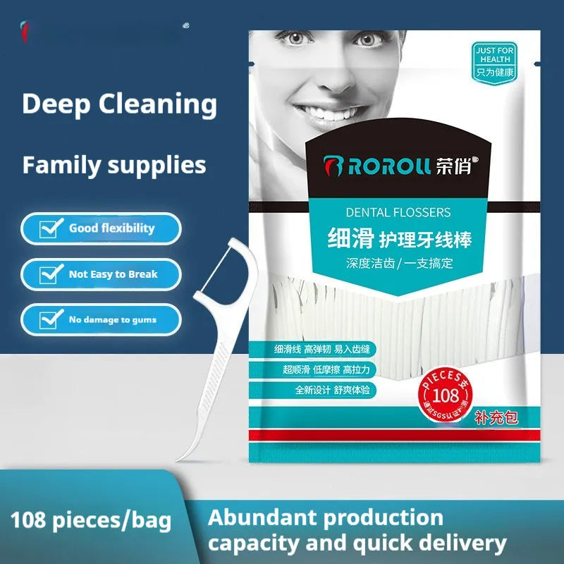 Dental floss in independent packaging inside portable 180x238mm plastic bag