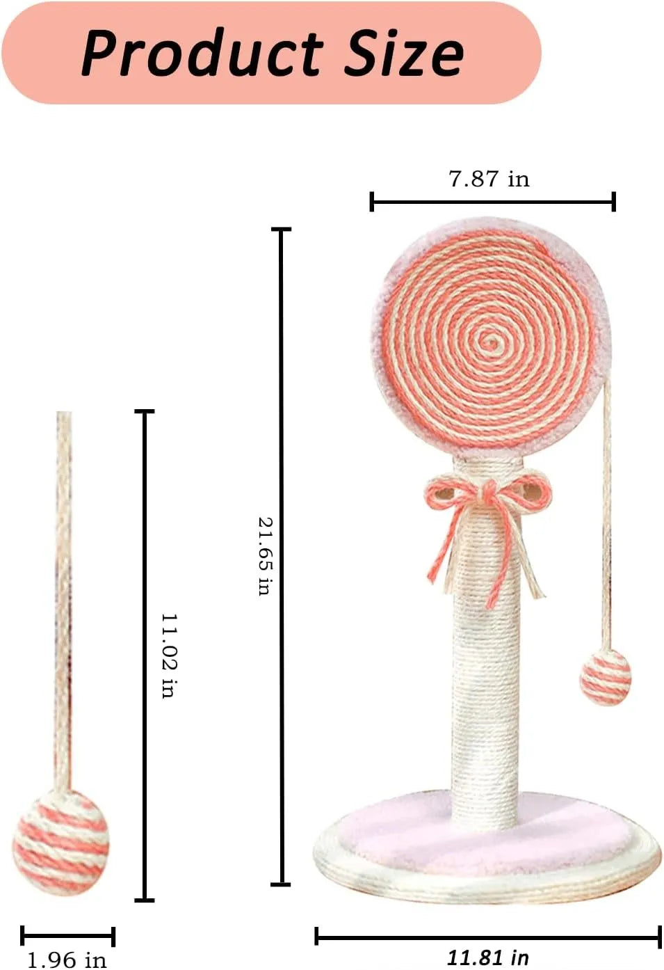 Blue cat scratching post with sisal rope and hanging ball on wooden base
