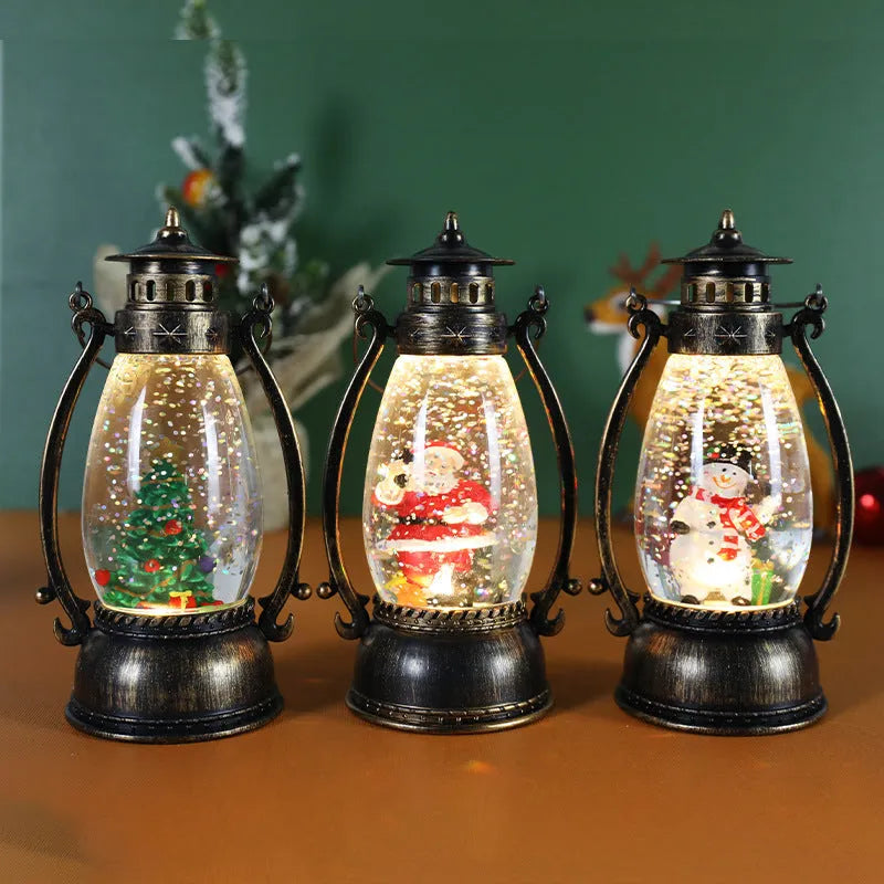 Plastic crystal ball Christmas oil lamp desktop decoration showing snowman and elderly design options
