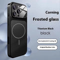 Tempered glass iPhone protective case with magnetic suction, shown in an orange frosted finish.