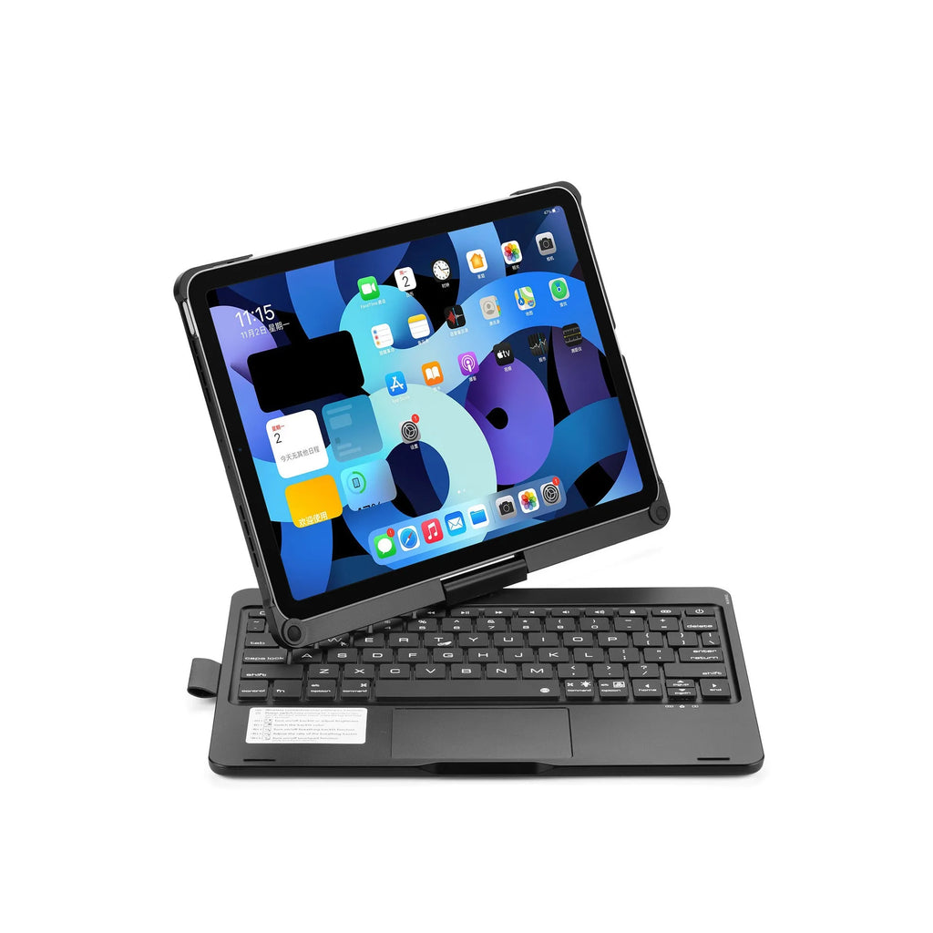 Rotating Bluetooth keyboard with backlight for iPad Pro and Air tablets in black, silver, or rose gold