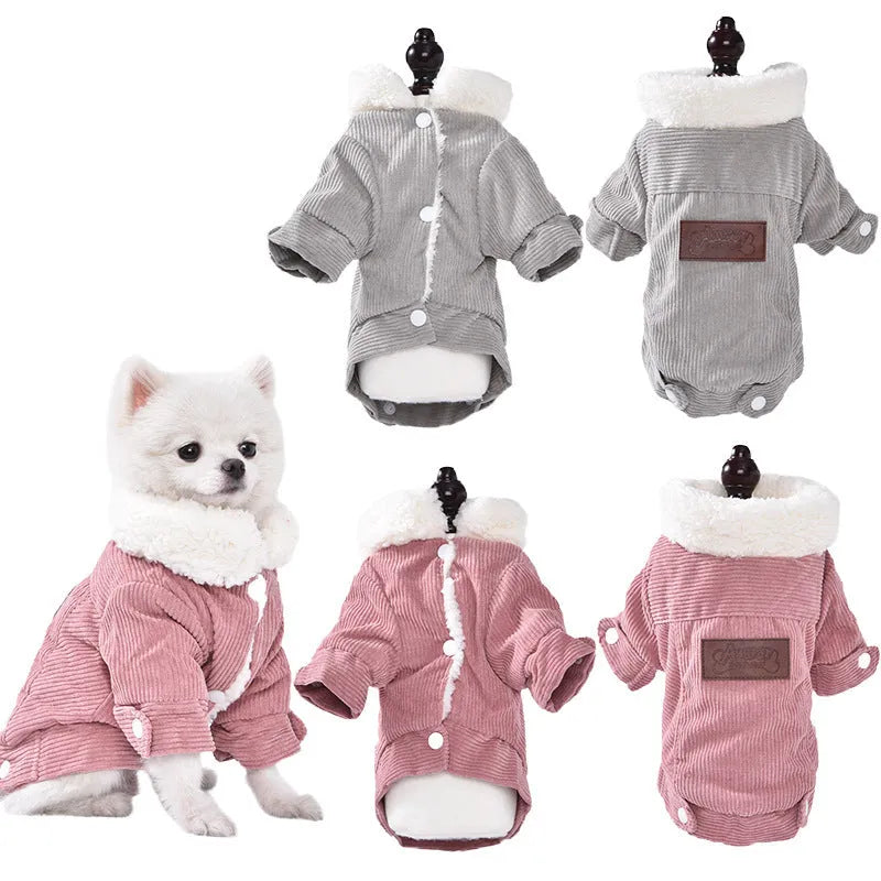Lambswool grey dog winter vest with fleece lining shown on pet model