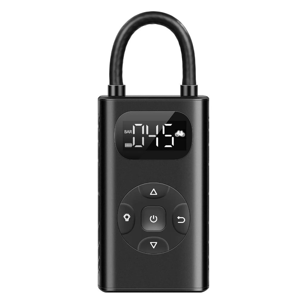 Black M09X portable tyre inflator power bank with aviation aluminium alloy construction and USB charging port