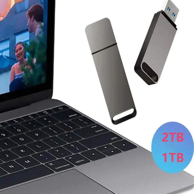 Customisable metal USB flash drive in black, red, or silver with high capacity options up to 16TB.
