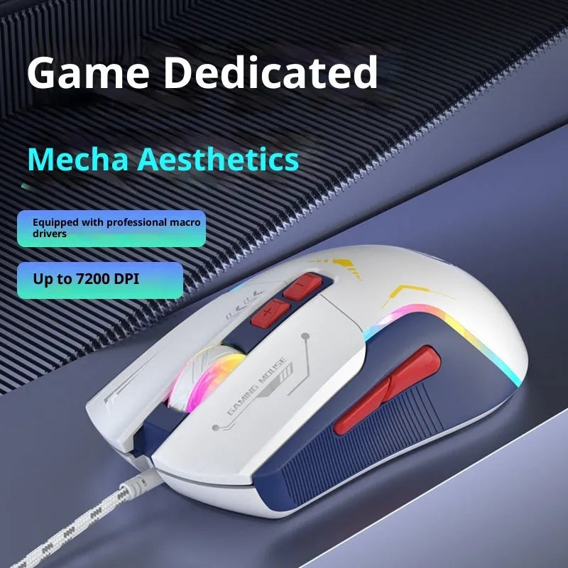 Gaming wired mouse in black with 1.5m cable and optical sensor on a desk